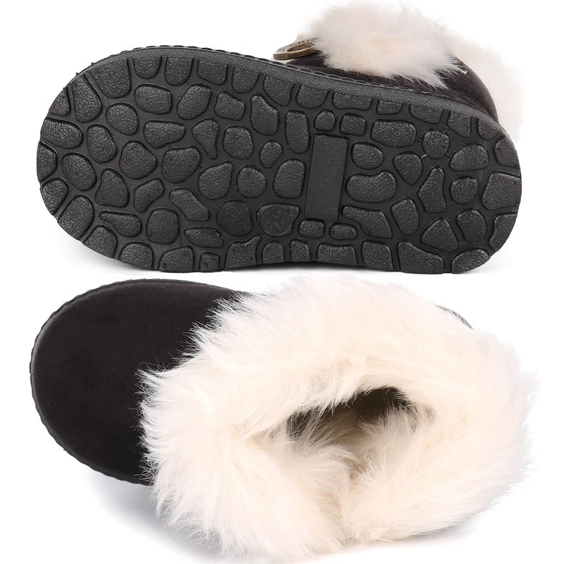 Femizee Toddler Girls Boots Warm Winter Snow Boots for Kid Boys Flat Button Size 5 Toddler,Black 21 - Image 3
